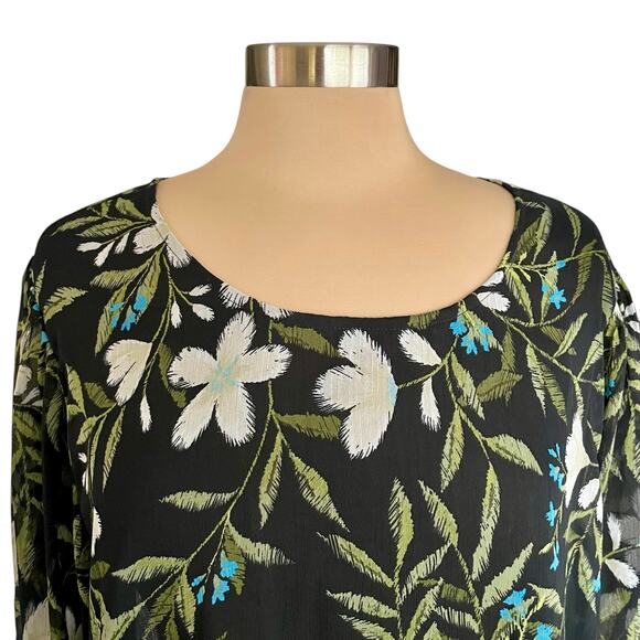Bobeau Dark Floral Sheer Chiffon Blouse Size 1X Bohemian Flowy Casual Office - Picture 2 of 10
